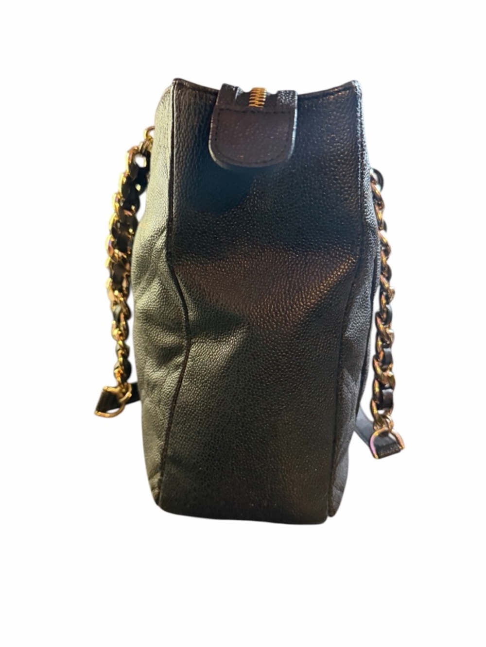 🔥 Metrocity Black Quilted Caviar Leather Tote - Gold Chain Straps 🔥 - Picture 2 of 8